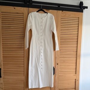 Vita Grace Classic Long-Sleeve White Button-Front Dress